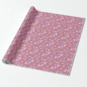 Papier Cadeau Papillons et champignons sur rose pourpre (Déroulé)