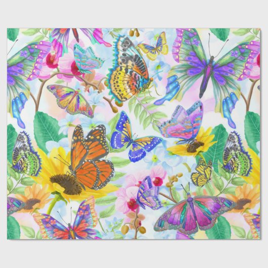 Papier Cadeau Papillons et fleurs (Plat)