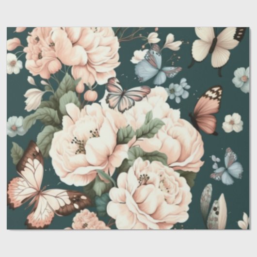 Papier Cadeau Papillons et fleurs (Plat)