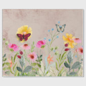 Papier Cadeau Papillons et fleurs (Plat)