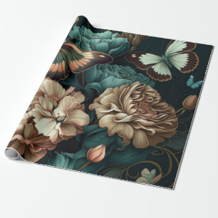 Papier Cadeau Papillons et fleurs design classique foncé