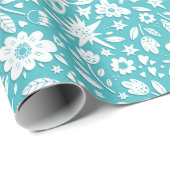 Papier Cadeau Papillons Et Fleurs Sur Aqua (Coin rond)