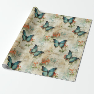 Papier Cadeau Papillons et fleurs Vintages colorés (12)
