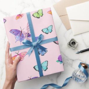 Papier Cadeau Papillons et Hydrangeas à l'aquarelle