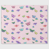 Papier Cadeau Papillons et Hydrangeas à l'aquarelle (Plat)