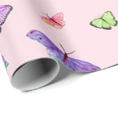 Papier Cadeau Papillons et Hydrangeas à l'aquarelle (Coin rond)