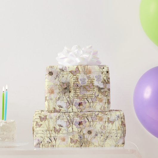 Papier Cadeau papillons fleur sauvage séchés (Cadeaux de fête)