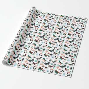 Papier Cadeau Papillons Fleurs : Collection Dessinée à la main