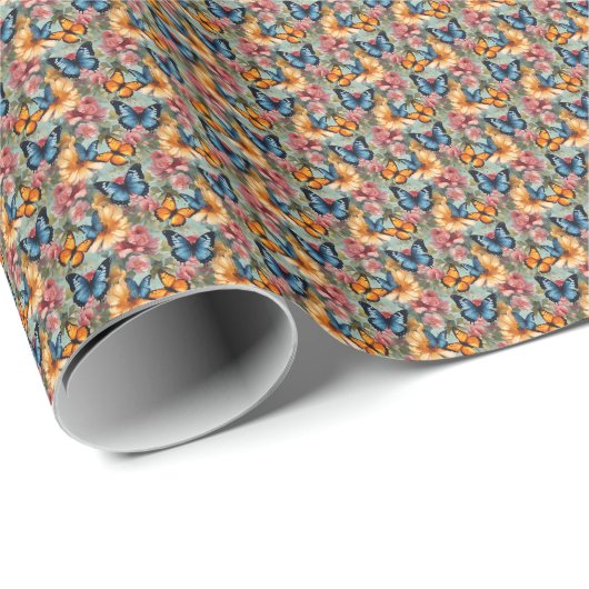Papier Cadeau Papillons Impressionnistes (Coin rond)