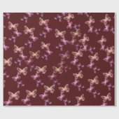 Papier Cadeau Papillons Iridescendants Sur Maroon (Plat)