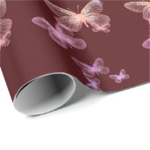 Papier Cadeau Papillons Iridescendants Sur Maroon (Coin rond)