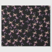 Papier Cadeau Papillons Iridescendants Sur Noir (Plat)