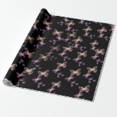 Papier Cadeau Papillons Iridescendants Sur Noir (Déroulé)