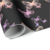 Papier Cadeau Papillons Iridescendants Sur Noir (Coin rond)