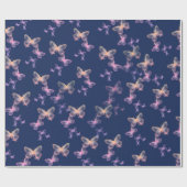 Papier Cadeau Papillons Iridescente Sur Bleu Marine (Plat)