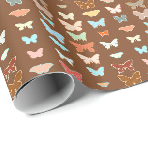 Papier Cadeau Papillons, marron, turquoise et corail