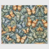 Papier Cadeau Papillons Motif Bleu Vert Jaune (Plat)