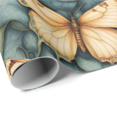 Papier Cadeau Papillons Motif Bleu Vert Jaune (Coin rond)