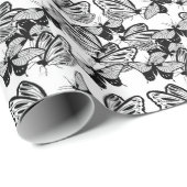 Papier Cadeau Papillons noirs et blancs (Coin rond)