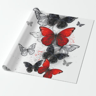 Papier Cadeau Papillons noirs et rouges volants