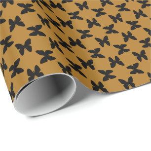 Papier Cadeau Papillons noirs sur fond or mat
