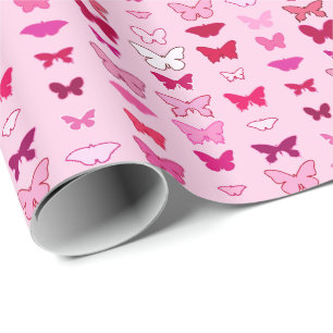 Papier Cadeau Papillons, nuances de rose et de fuchsia