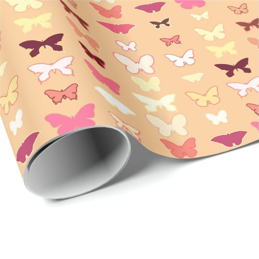 Papier Cadeau Papillons, orange, jaune et corail (Coin rond)