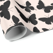 Papier Cadeau Papillons rose et noir chic Anniversaire (Coin rond)