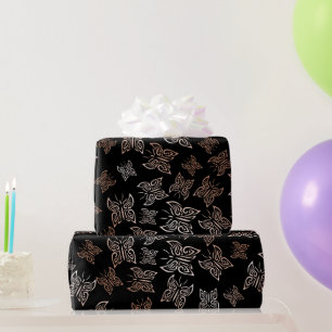 Papier Cadeau Papillons rose Gold Arrière - plan noir