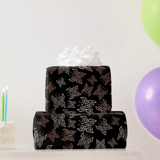 Papier Cadeau Papillons rose Gold Arrière - plan noir (Cadeaux de fête)