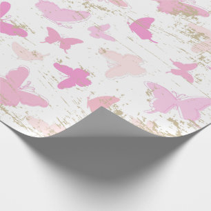 Papier Cadeau Papillons rose vintage AOP