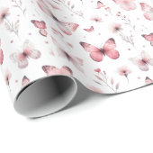 Papier Cadeau Papillons roses (Coin rond)