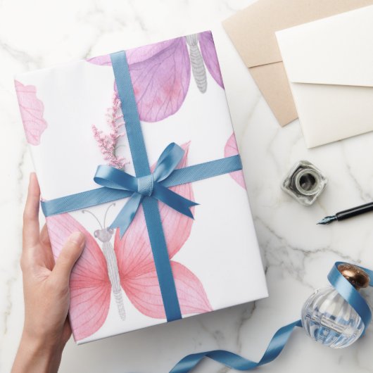 Papier Cadeau Papillons roses délicats (Cadeaux)