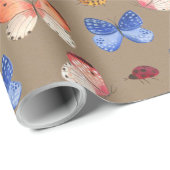 Papier Cadeau Papillons Rustiques Kraft & Lady Bugs (Coin rond)