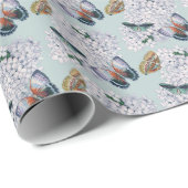 Papier Cadeau Papillons sur Hydrangea Cyan arrière - plan (Coin rond)