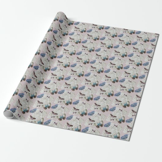 Papier Cadeau Papillons sur Hydrangea lavender arrière - plan (Déroulé)