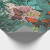 Papier Cadeau Papillons vintages et fleurs bleu (Coin)