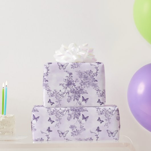 Papier Cadeau Papillons violets de mariage sur fond violet (Cadeaux de fête)