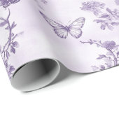 Papier Cadeau Papillons violets de mariage sur fond violet (Coin rond)