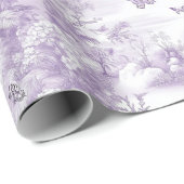 Papier Cadeau Papillons violets sur fond violet Mariage  (Coin rond)