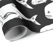 Papier Cadeau Papio et Ulua - Hawaïen noir et blanc (Coin rond)