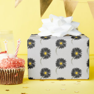 Papier Cadeau pâquerette noire sur fond gris