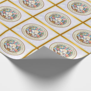 Papier Cadeau Pâques joyeuses avec du lapin mignon, des oeufs et