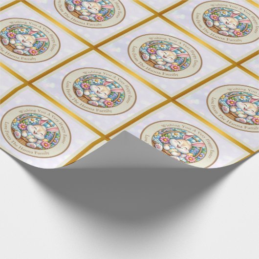 Papier Cadeau Pâques joyeuses avec du lapin mignon, des oeufs et (Coin)