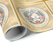 Papier Cadeau Pâques joyeuses avec du lapin mignon, des oeufs et (Coin rond)