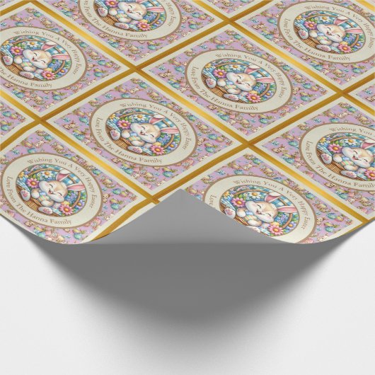 Papier Cadeau Pâques joyeuses avec du lapin mignon, des oeufs et (Coin)