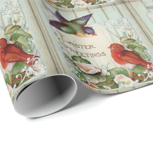 Papier Cadeau Pâques Printemps Vintage (Coin rond)