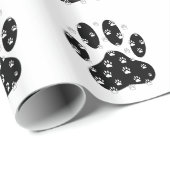 Papier Cadeau Paquets blancs sur l'Empreinte de patte noir (Coin rond)