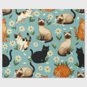 Papier Cadeau Parade des Pattes de Daisy – Chats Ludiques & Fleu