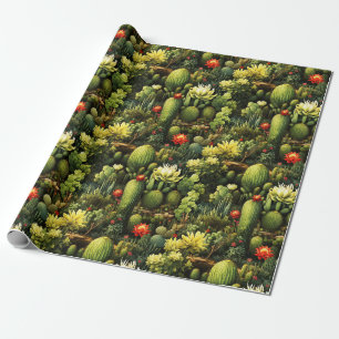 Papier Cadeau Paradis floral exotique avec Cactus